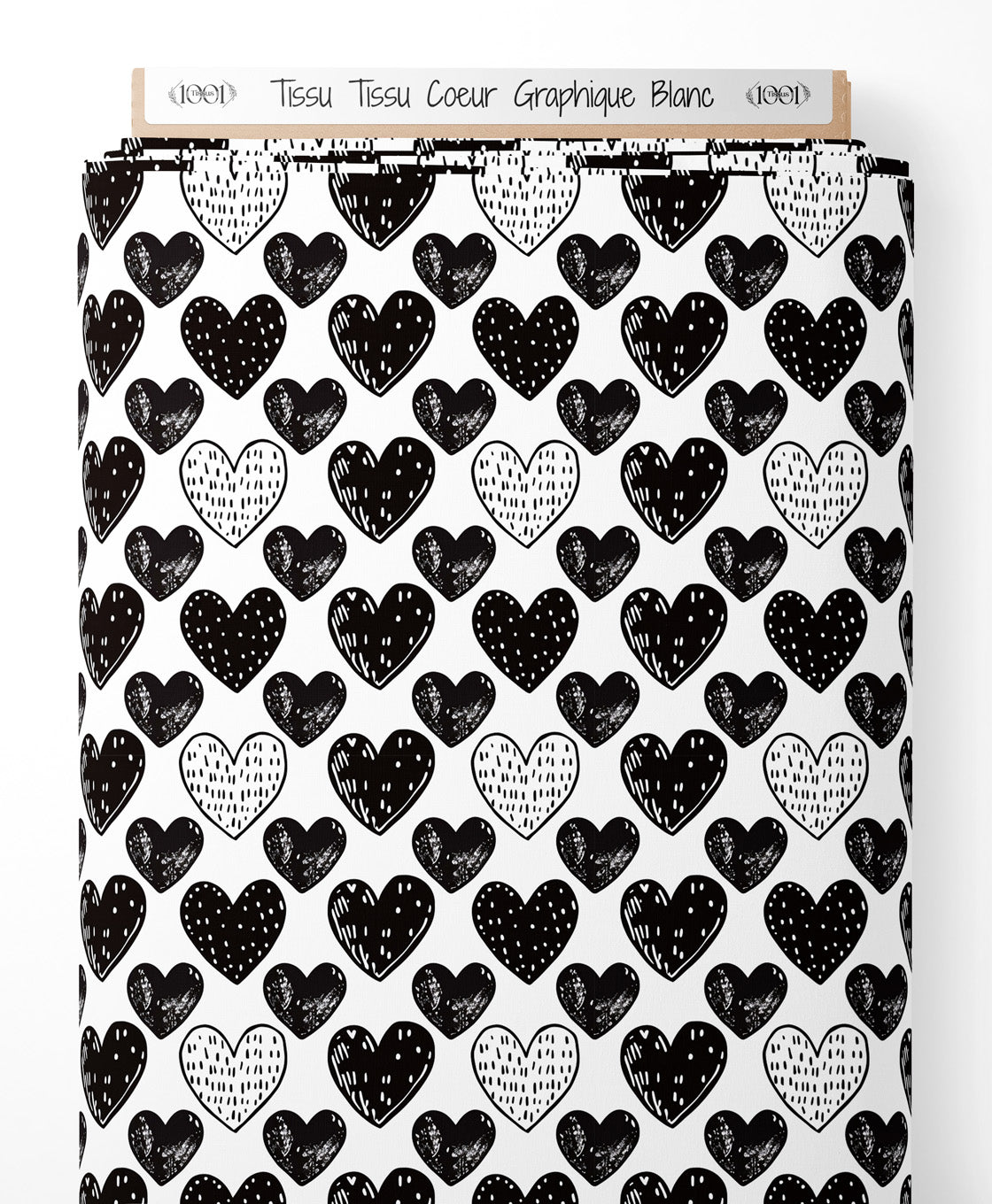 Tissu - Tissu Coeur Graphique Blanc