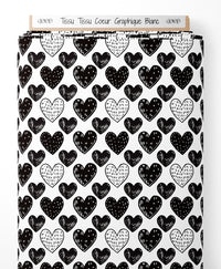Tissu - Tissu Coeur Graphique Blanc