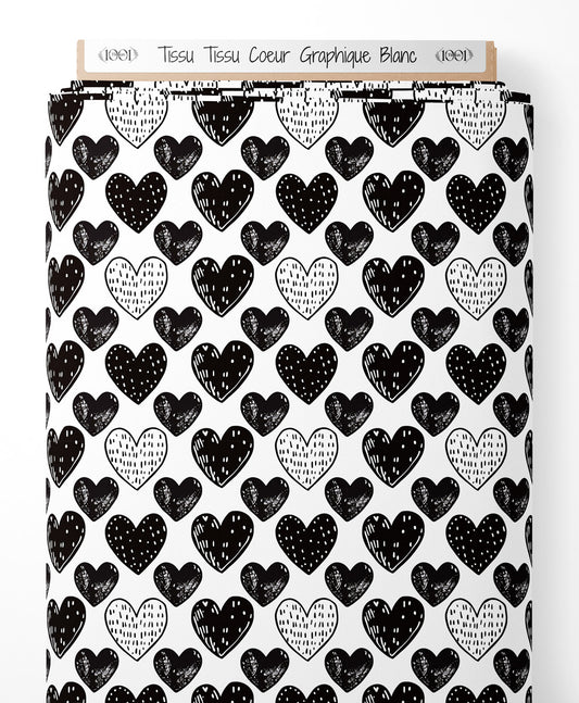 Tissu - Tissu Coeur Graphique Blanc