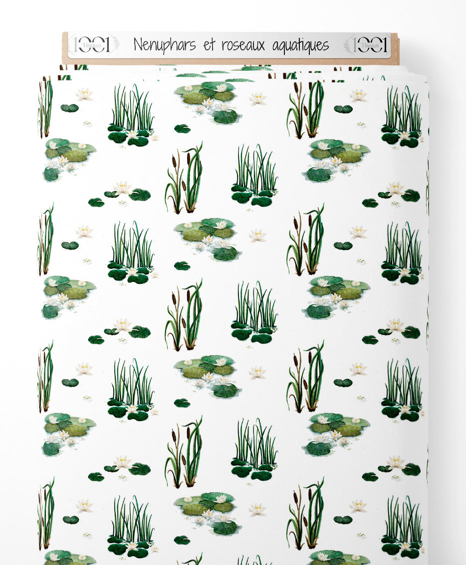 Tissu - Nénuphars et roseaux aquatiques