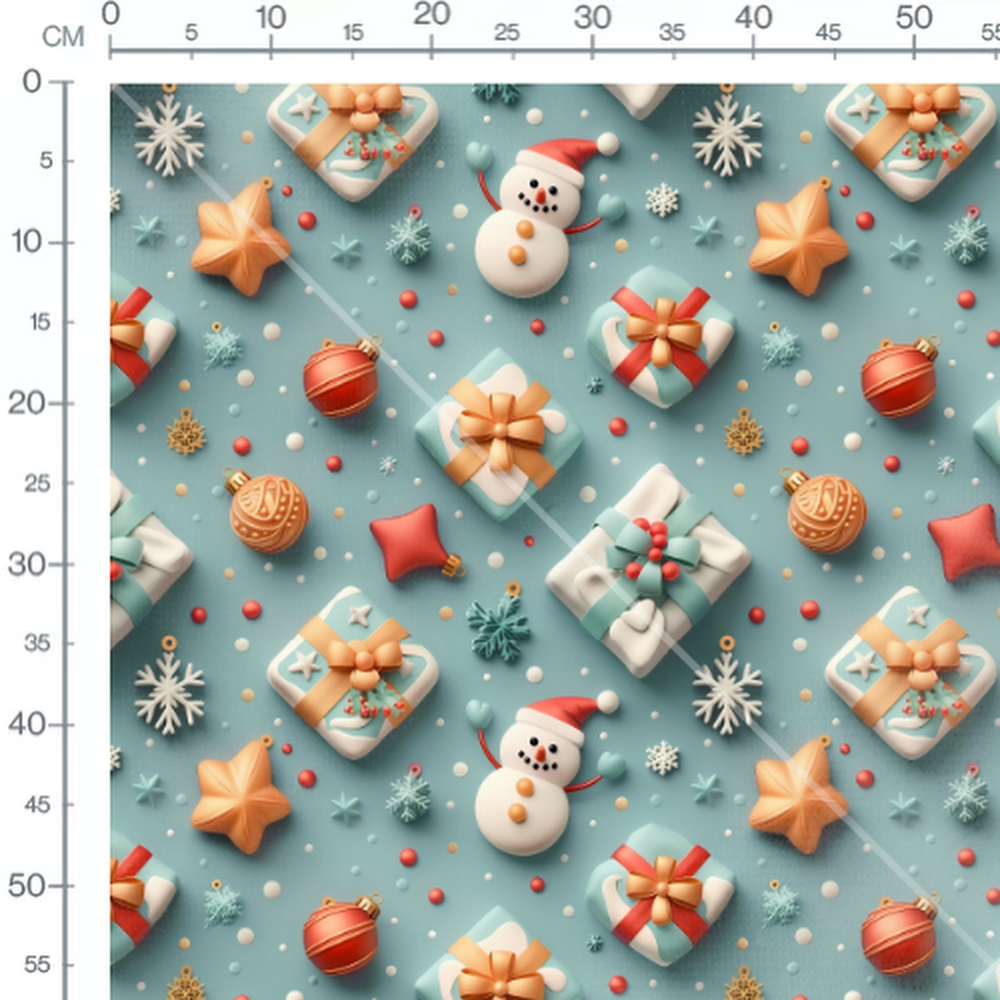 Tissu - bonhomme de neige et cadeaux de Noel 3D