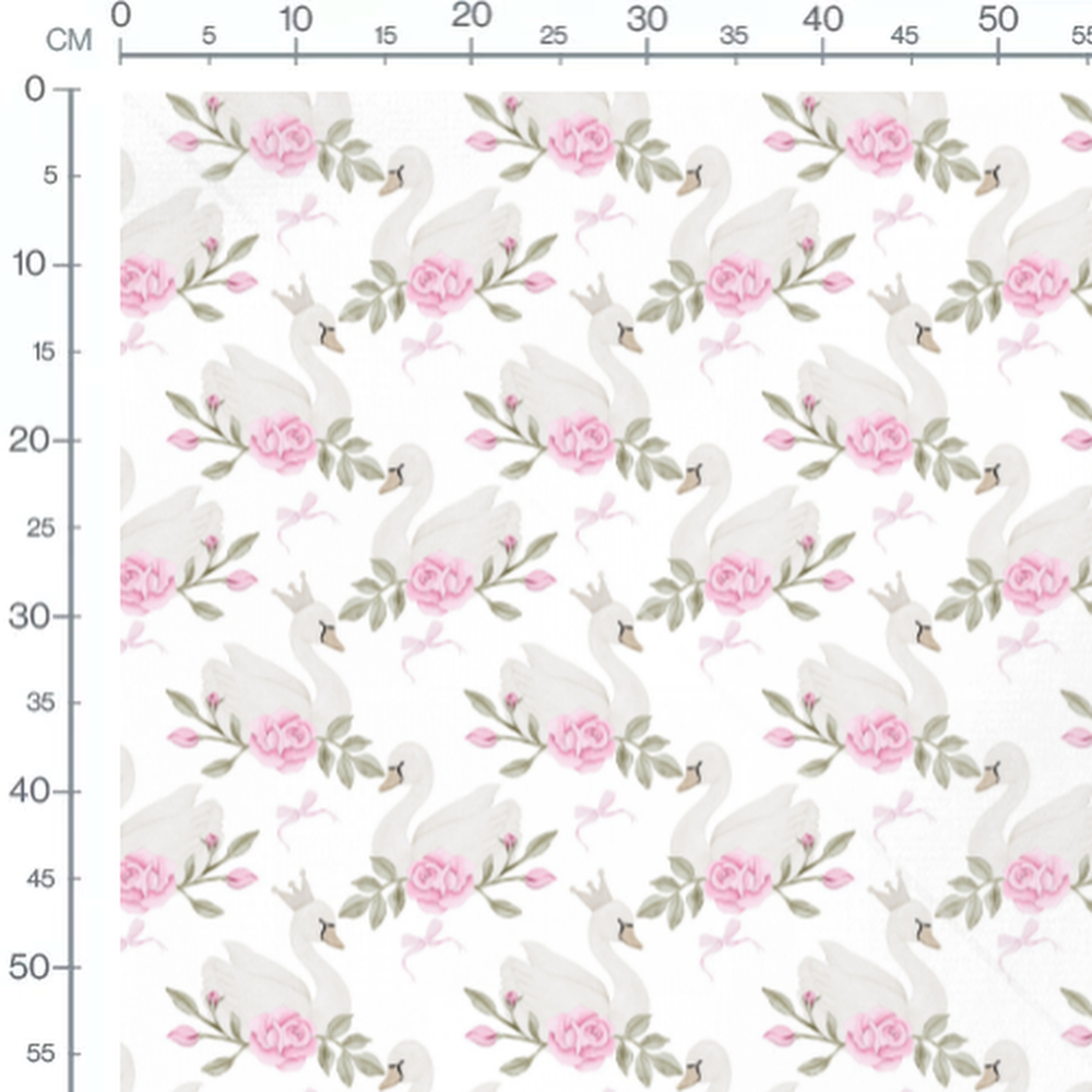 Tissu - Cygnes dorés sur fond blanc 2