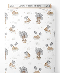 Tissu - Oursons et ballons sur blanc