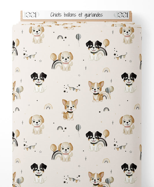 Tissu - Chiots ballons et guirlandes
