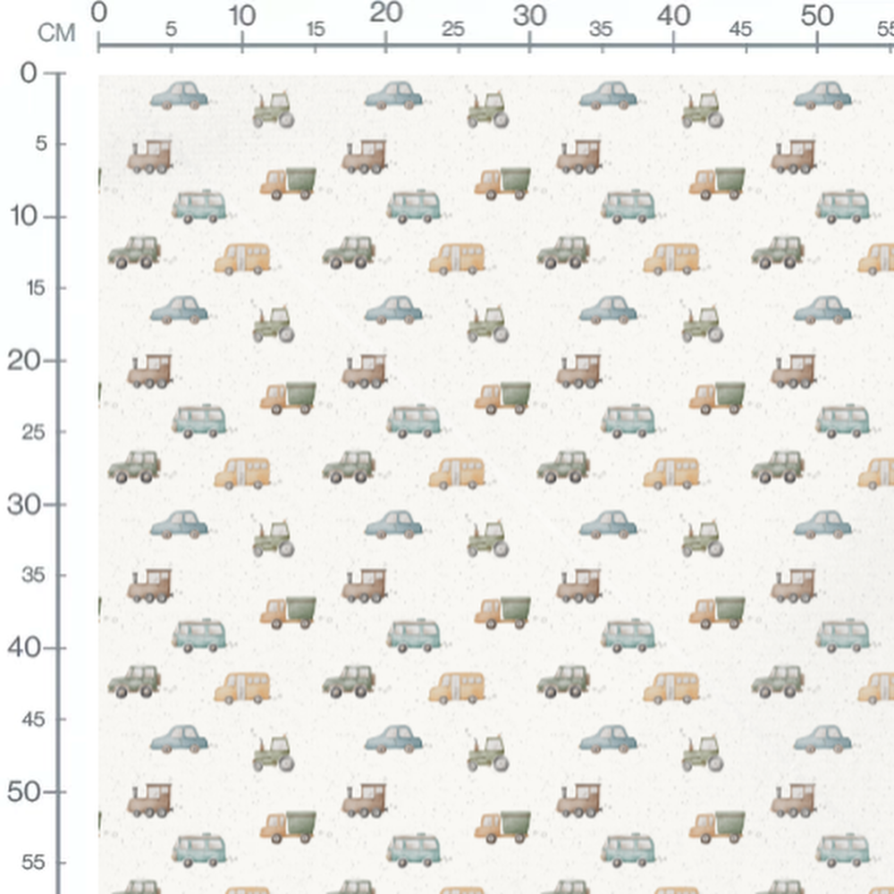 Tissu - Véhicules aquarelle sur fond blanc