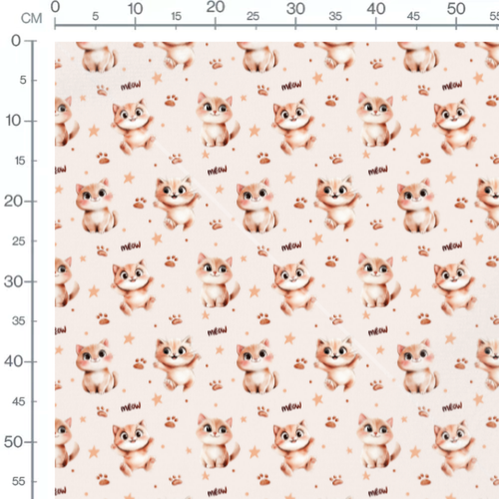 Tissu - Chats et empreintes sur fond beige