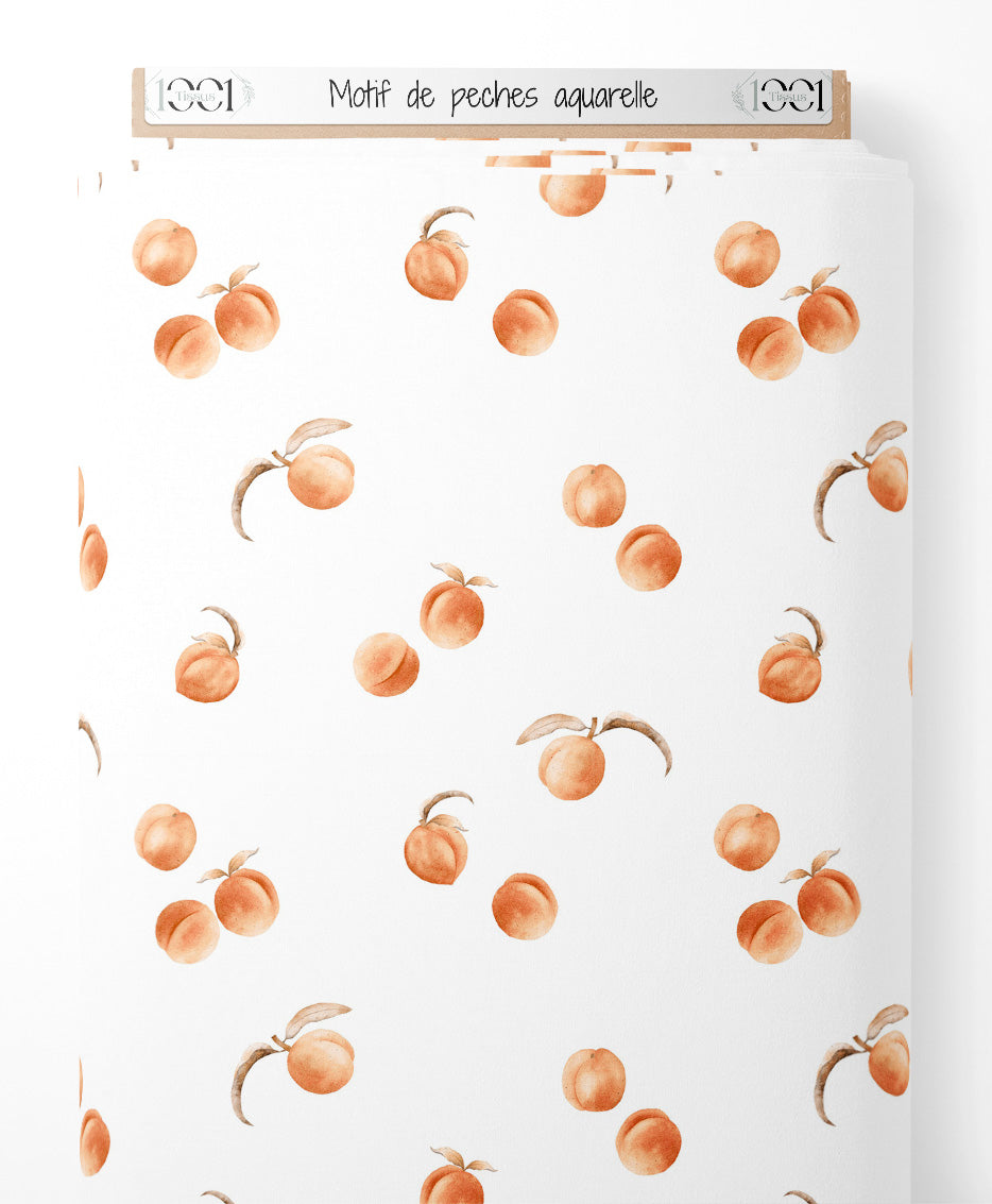 Tissu - Motif de pêches aquarelle