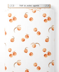 Tissu - Motif de pêches aquarelle