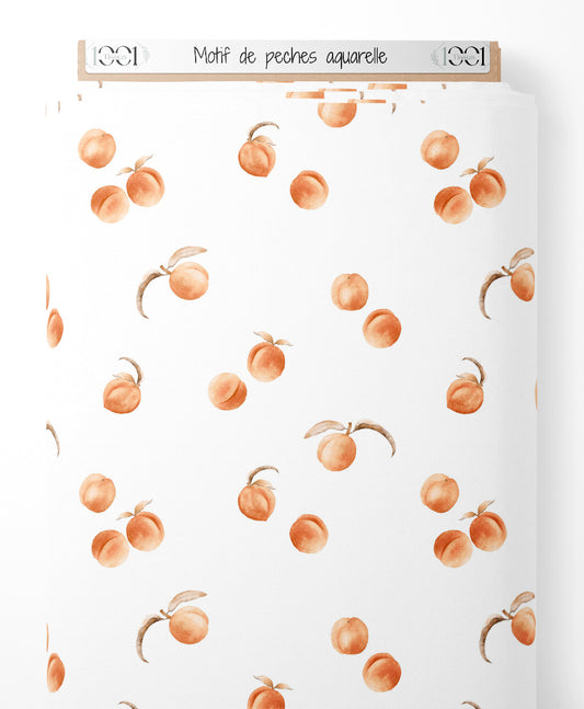 Tissu - Motif de pêches aquarelle