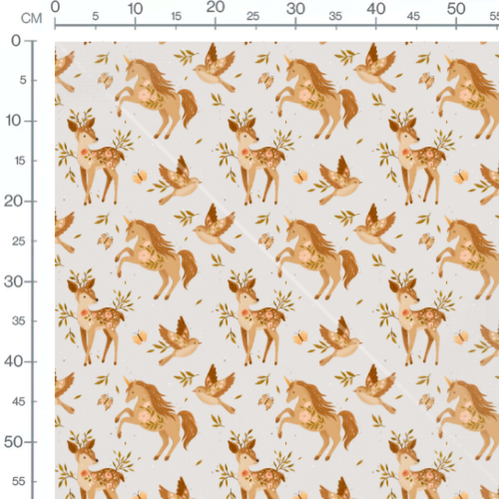 Tissu - Licornes et faons fleuris