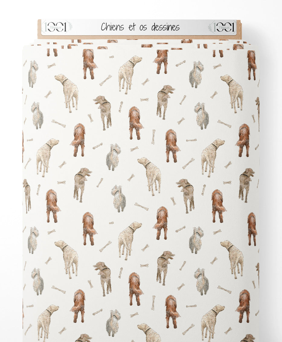 Tissu - Chiens et os dessinés