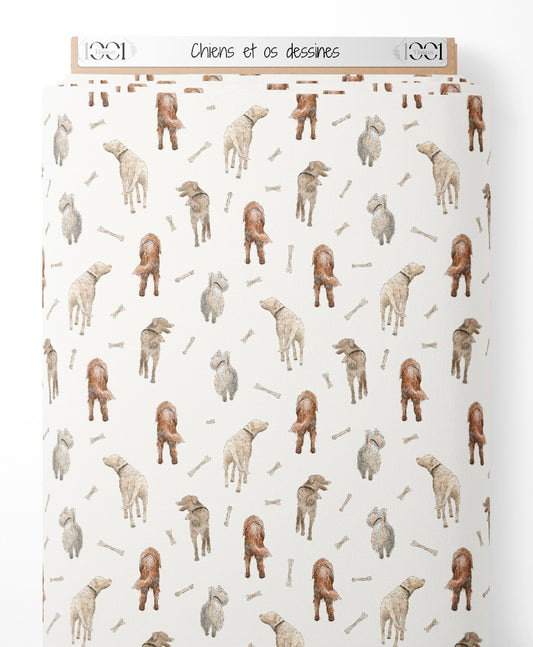 Tissu - Chiens et os dessinés