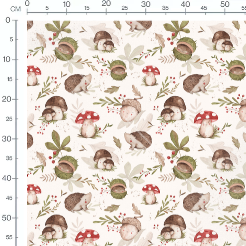 Tissu - Hérissons et champignons beige 2