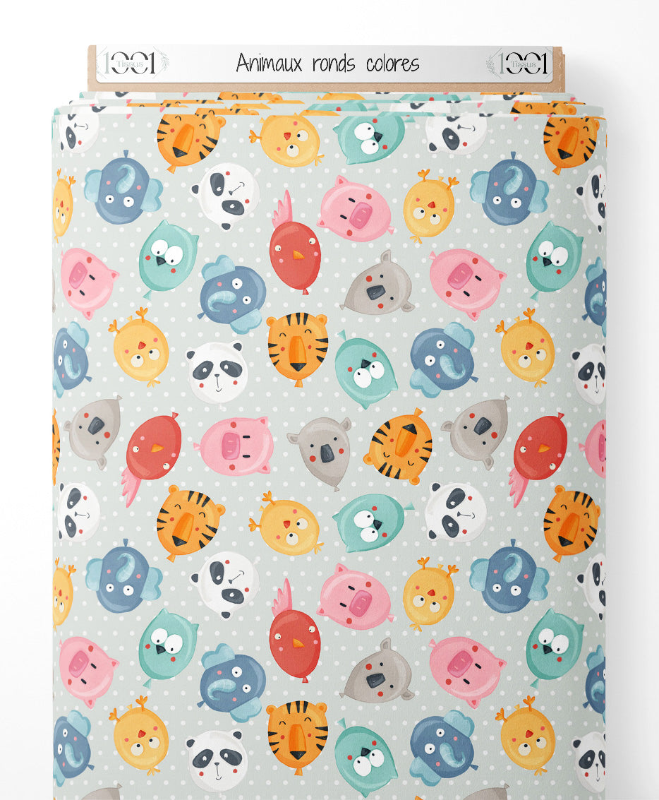 Tissu - Animaux ronds colorés