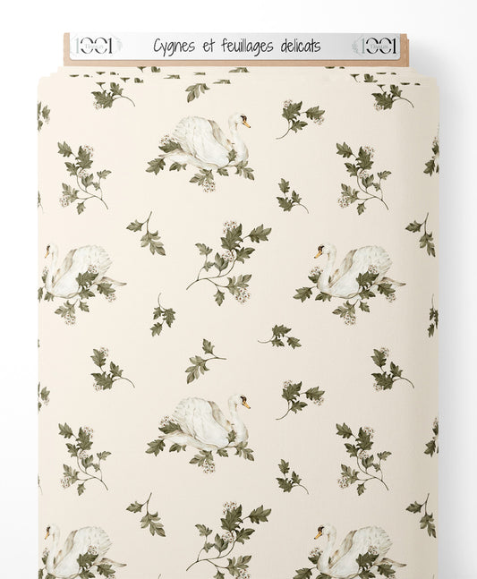 Tissu - Cygnes et feuillages délicats