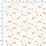 Tissu - Renards et lapins sur blanc