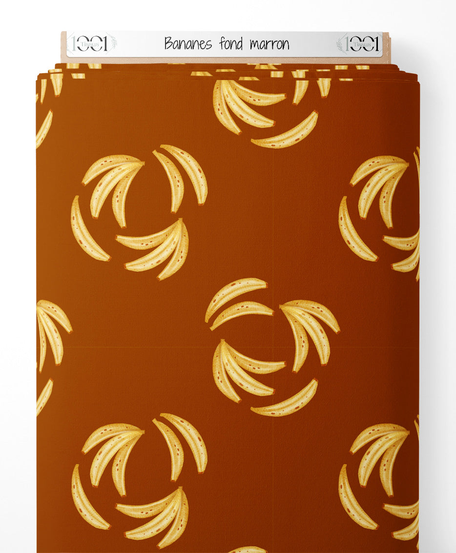 Tissu - Bananes sur fond marron