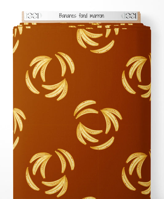 Tissu - Bananes sur fond marron