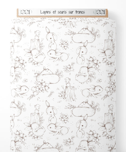 Tissu - Lapins et souris sur troncs