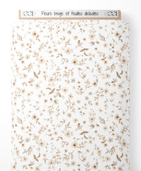 Tissu - Fleurs beige et feuilles délicates