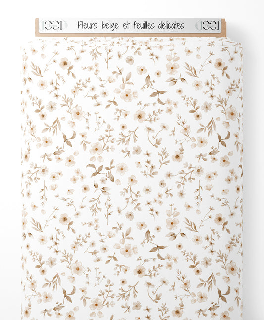Tissu - Fleurs beige et feuilles délicates
