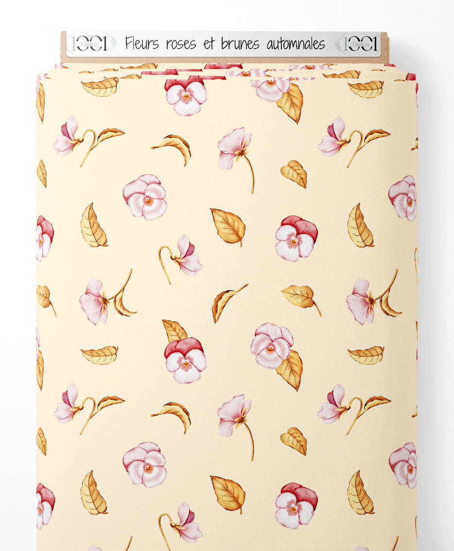 Tissu - Fleurs roses et brunes automnales