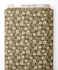 Tissu - Fleurs beige et kaki