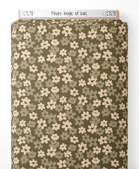 Tissu - Fleurs beige et kaki