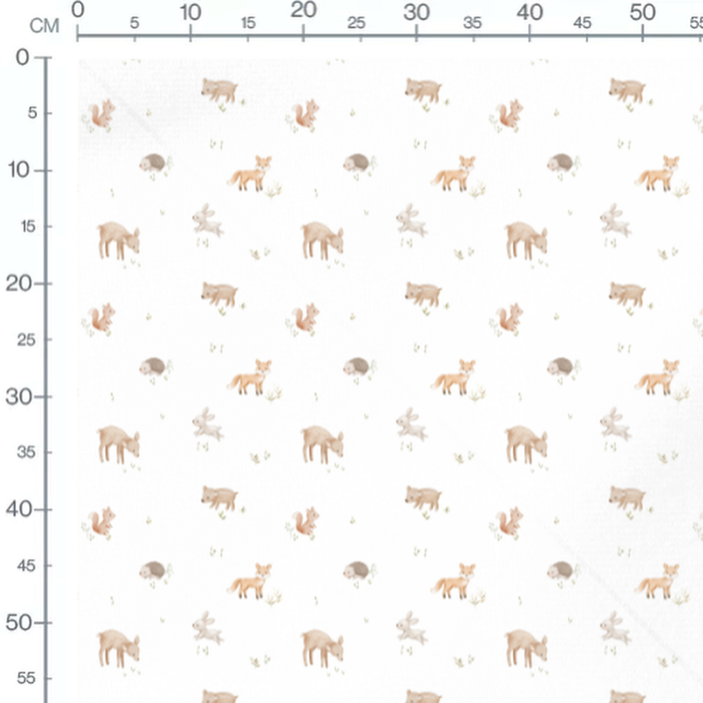 Tissu - Animaux doux sur fond blanc