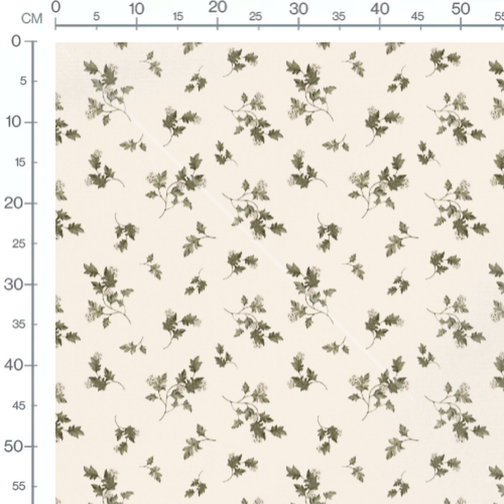 Tissu - Feuilles et fleurs blanches 2