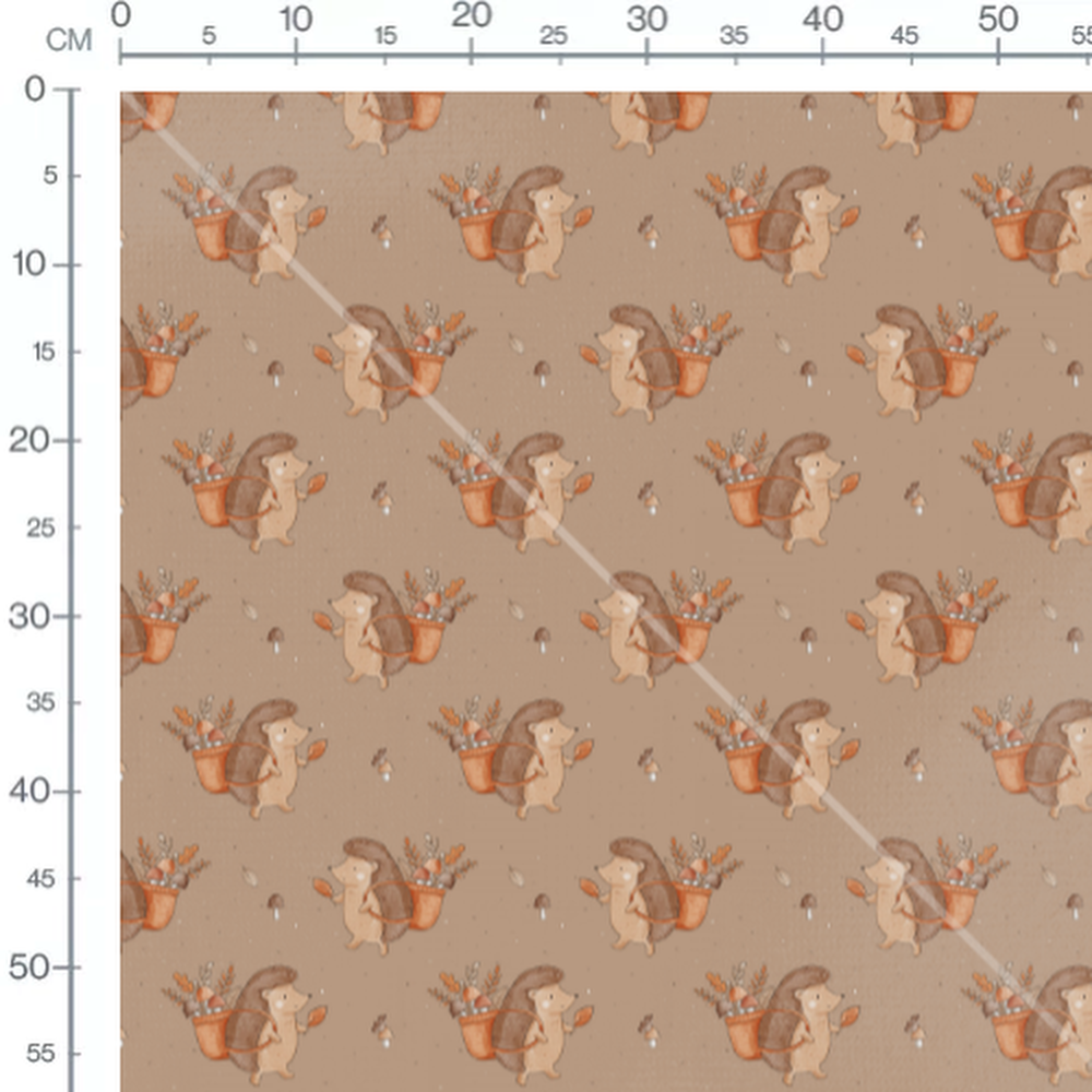 Tissu - Hérissons et champignons bruns