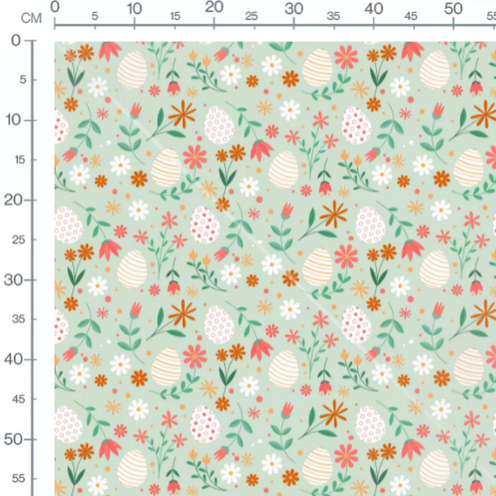 Tissu - Fleurs et œufs colorés