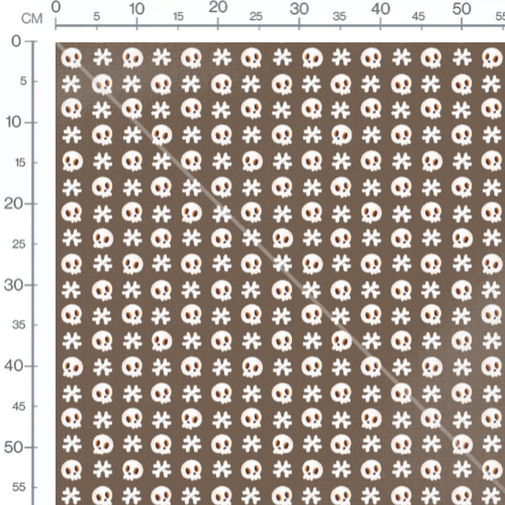 Tissu - Crânes blancs sur fond marron