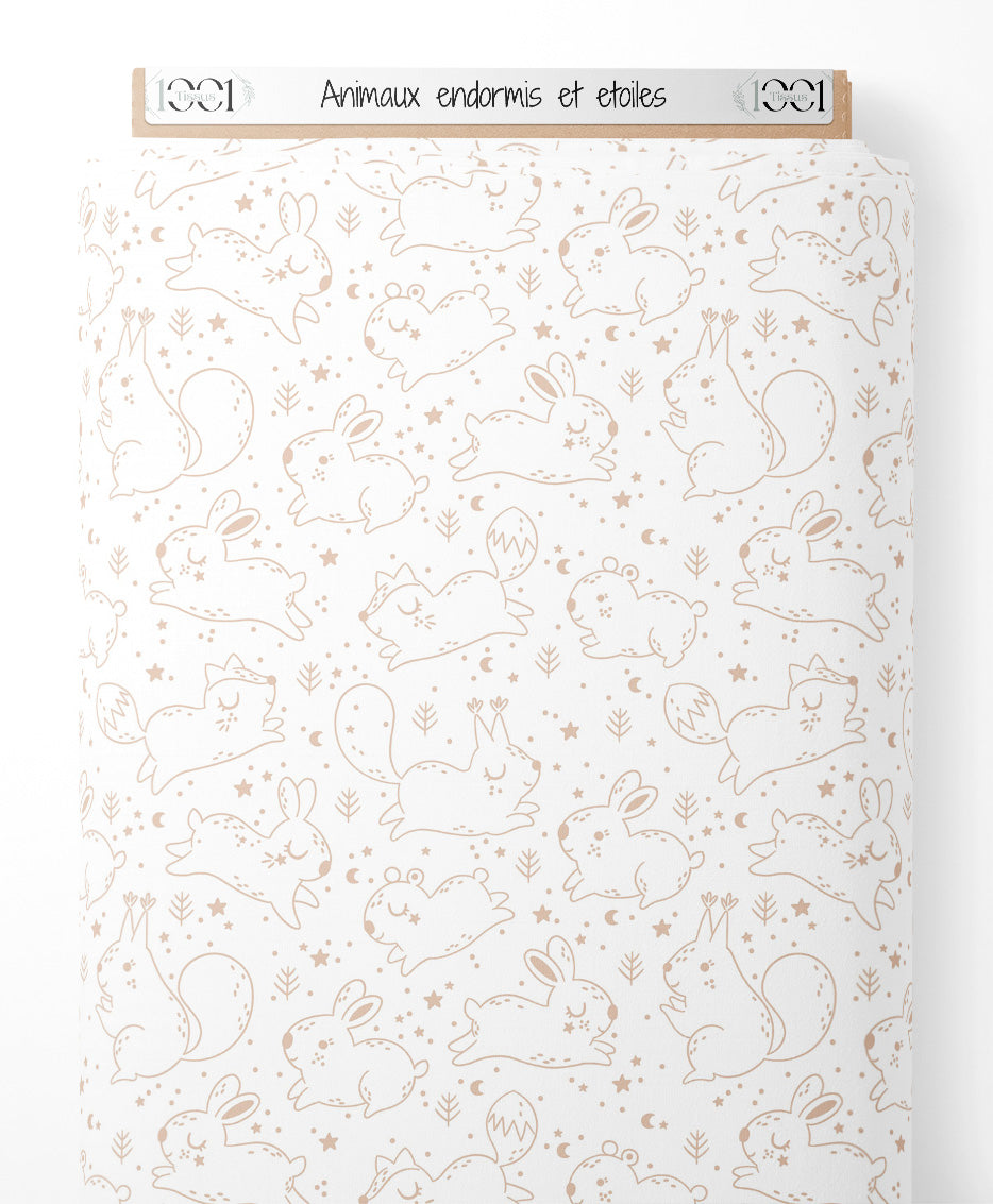 Tissu - Animaux endormis et étoiles