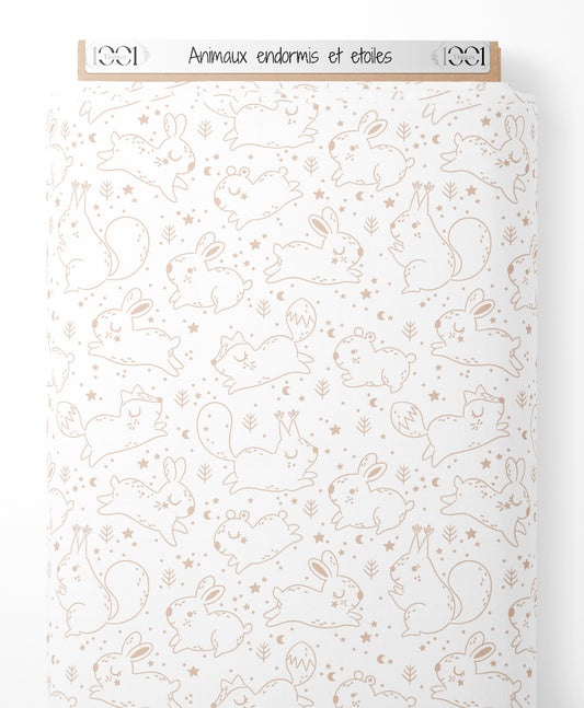 Tissu - Animaux endormis et étoiles