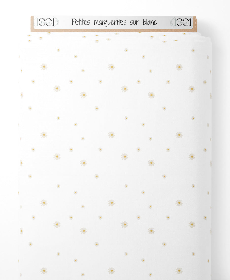 Tissu - Petites marguerites sur blanc