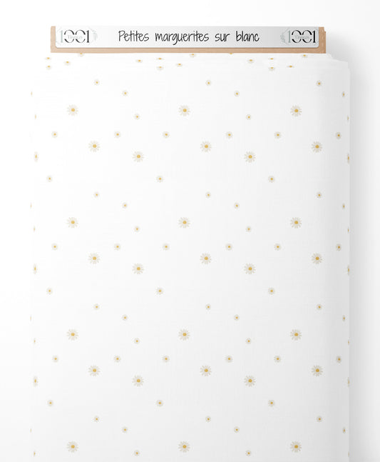 Tissu - Petites marguerites sur blanc