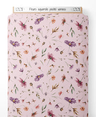 Tissu - Fleurs aquarelle pastel variées