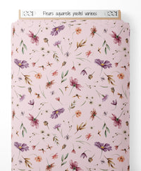 Tissu - Fleurs aquarelle pastel variées