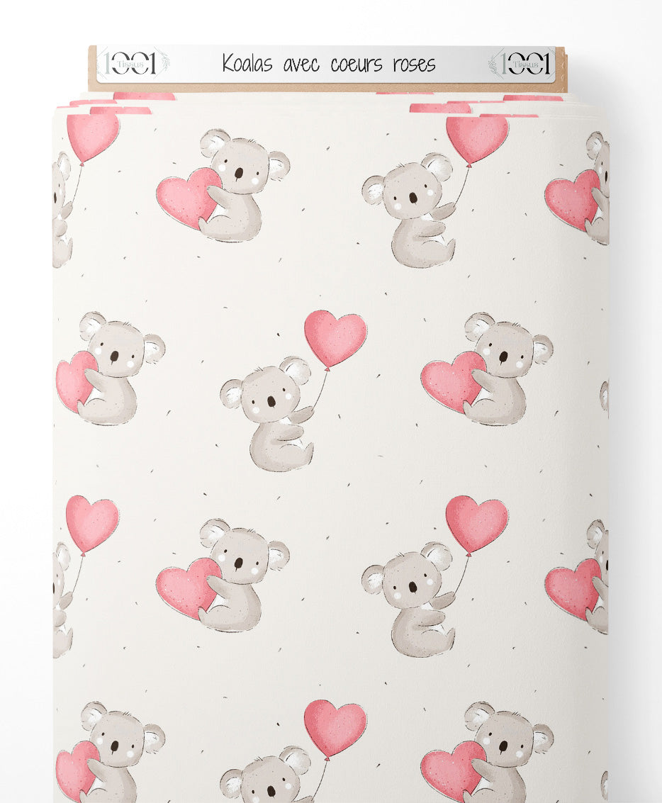 Tissu - Koalas avec cœurs roses