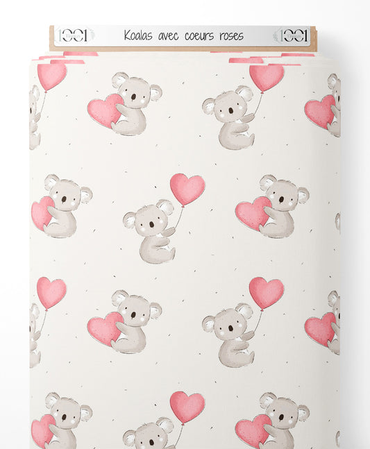 Tissu - Koalas avec cœurs roses