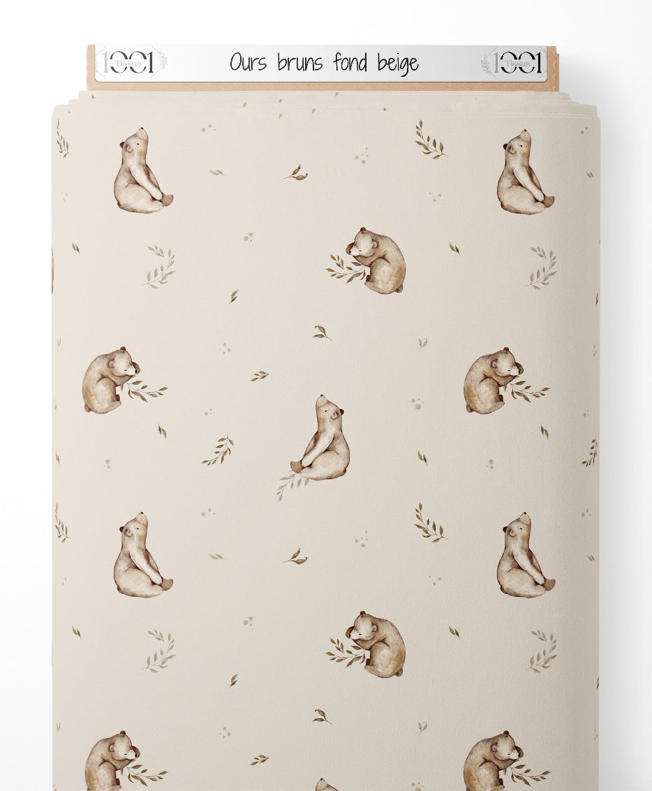 Tissu - Ours bruns sur fond beige