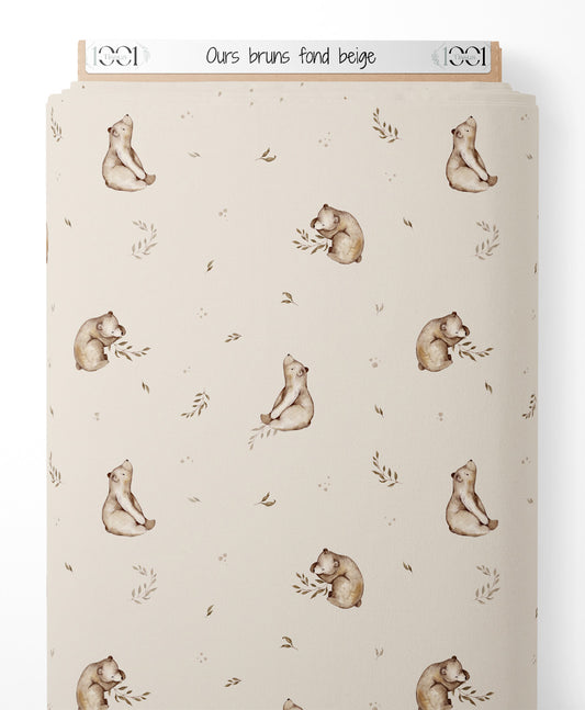 Tissu - Ours bruns sur fond beige