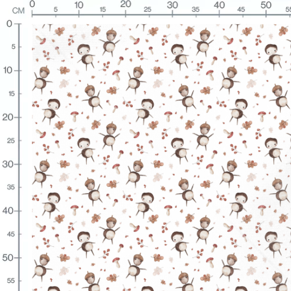 Tissu - Personnages et champignons blancs