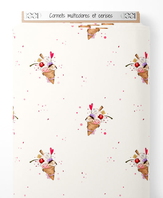 Tissu - Cornets multicolores et cerises