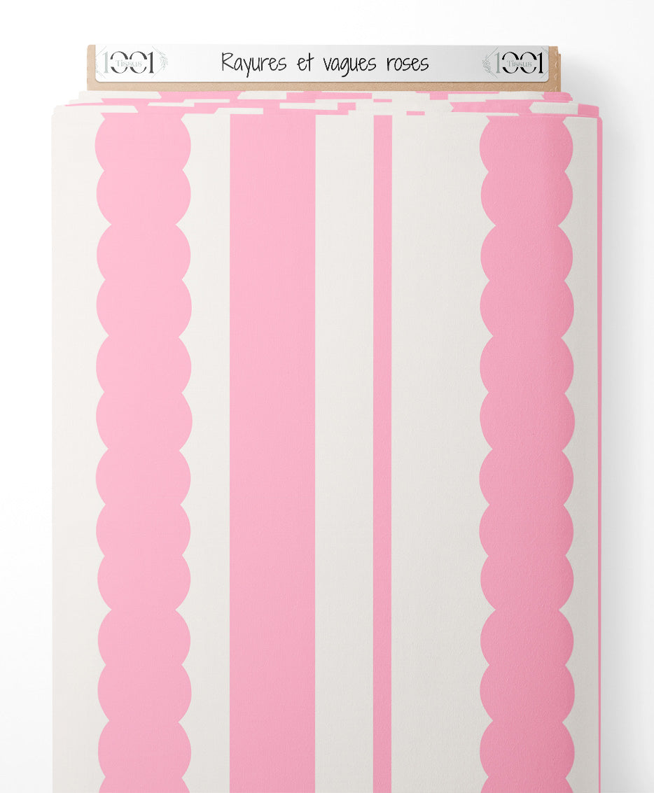 Tissu - Rayures et vagues roses