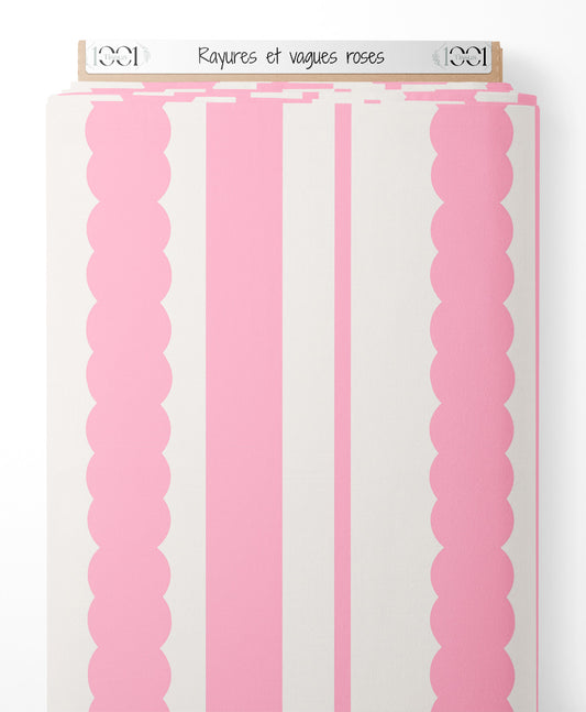 Tissu - Rayures et vagues roses