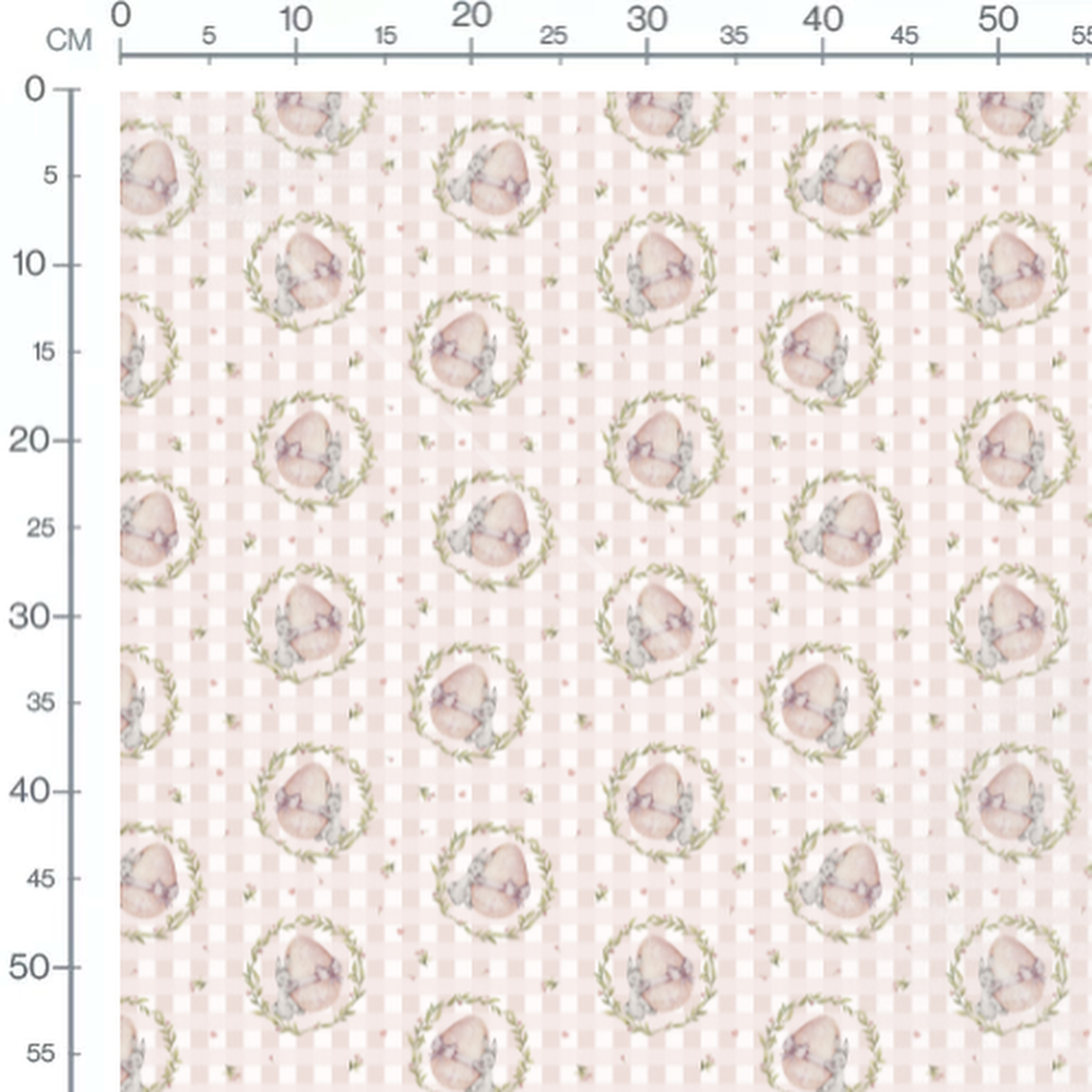 Tissu - Lapins et œufs sur carreaux