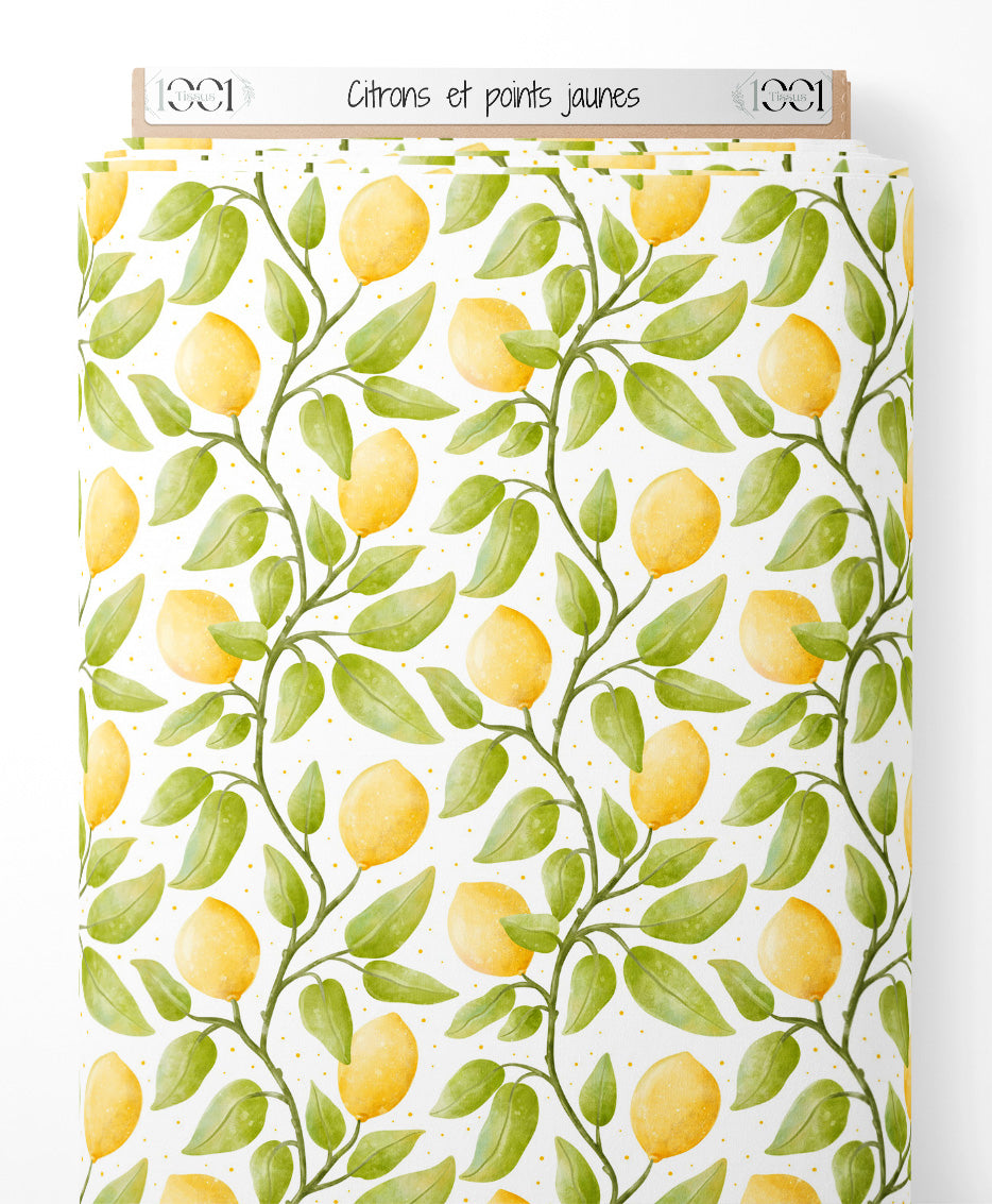 Tissu - Citrons et points jaunes