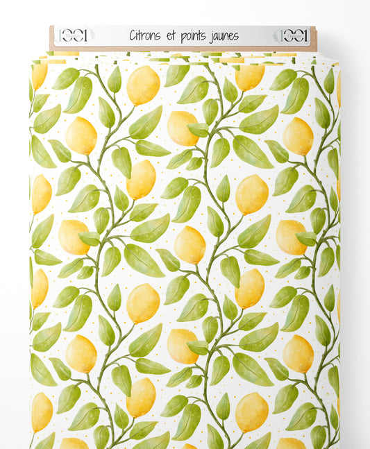 Tissu - Citrons et points jaunes